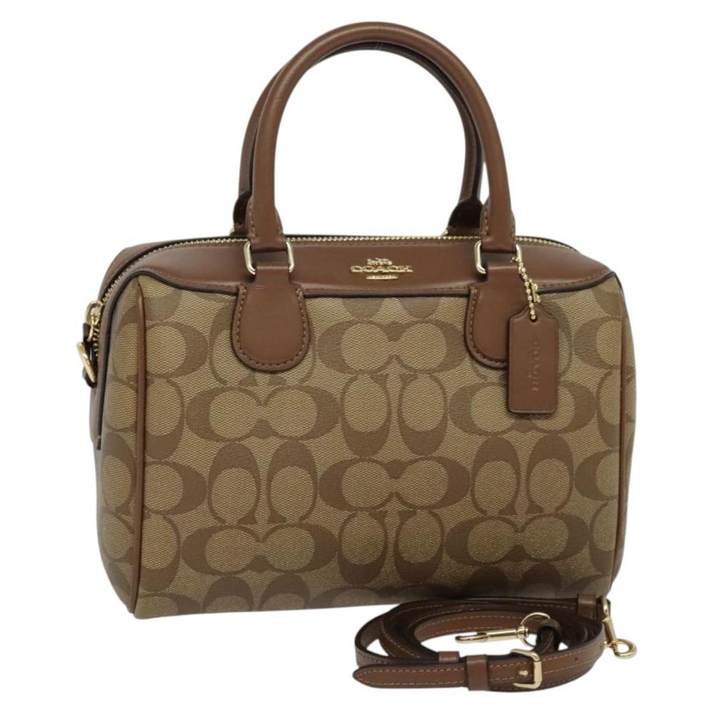 Coach Signature Hand Bag PVC 2way Brown Gold Auth 124591